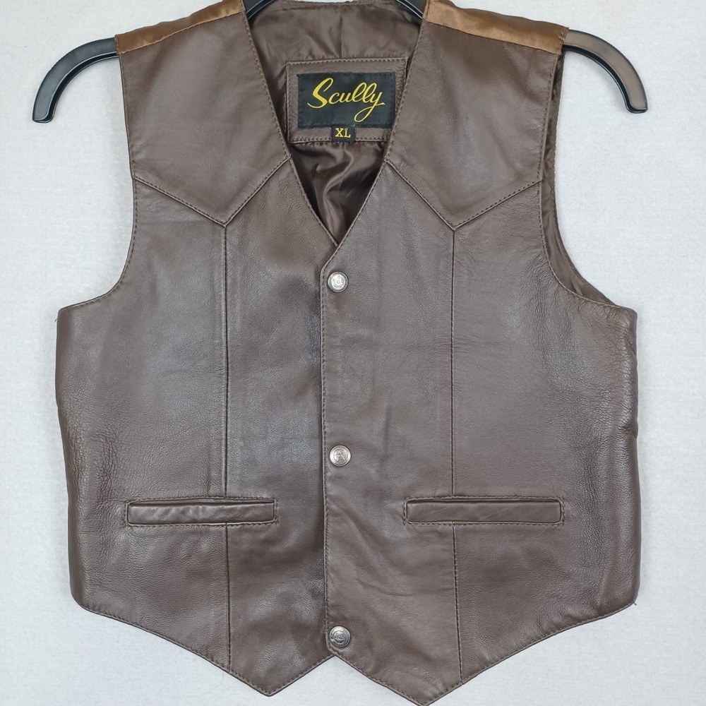 Vintage Scully Childs Boys Brown Leather Vest Size Extra Large Western